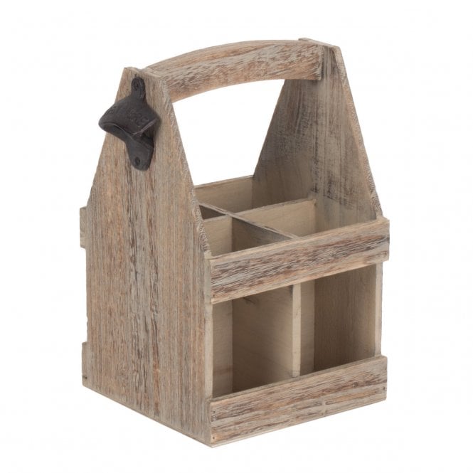Oak Effect 4 BEER Bottle Carrier With Bottle Opener