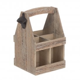 Oak Effect 4 BEER Bottle Carrier With Bottle Opener