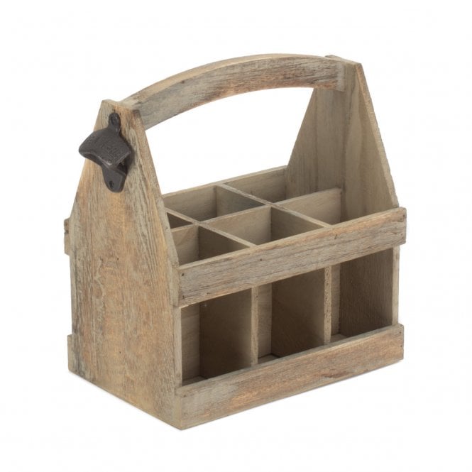 Oak Effect 6 BEER Bottle Carrier With Bottle Opener