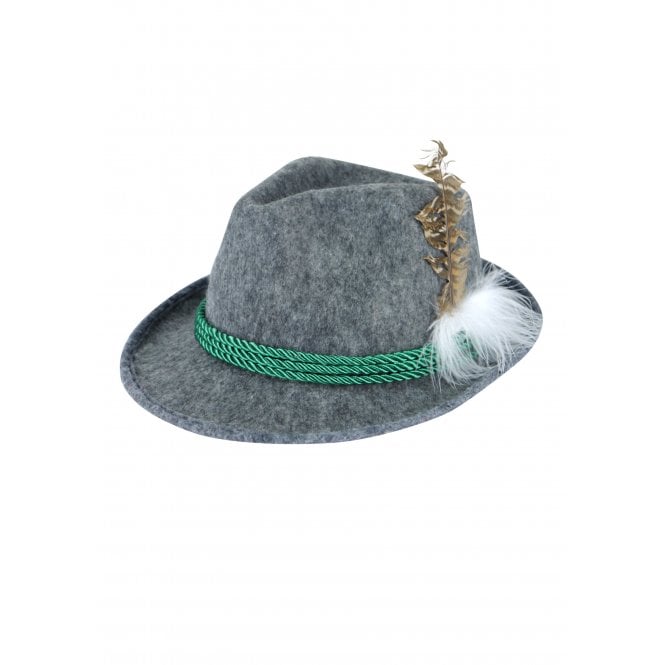 Oktoberfest Hat with Feather & GREEN Cord