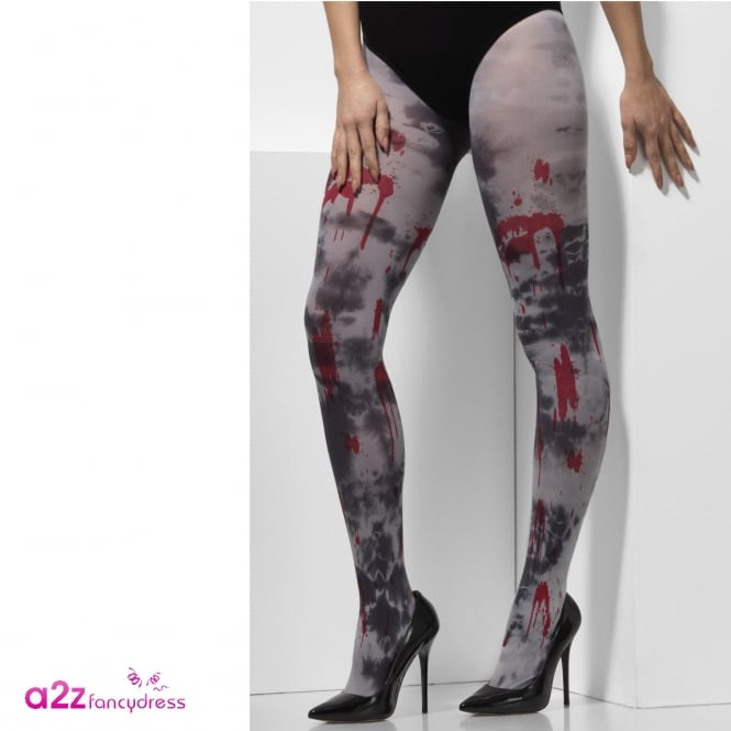 Opaque Tights With Zombie Dirt & Blood Spatter - Adult Accessory