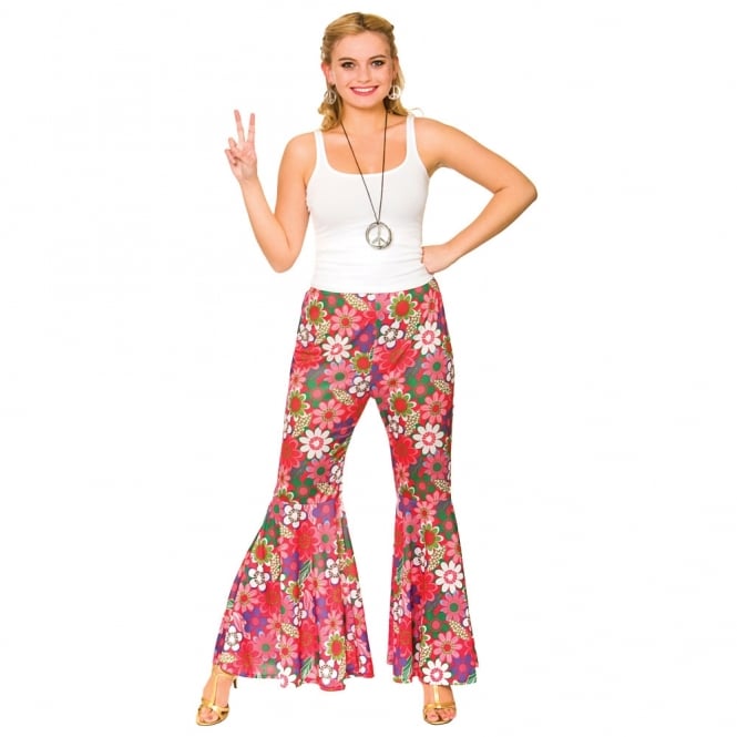 Pink Flower Power Hippie Pants - Adult Costume