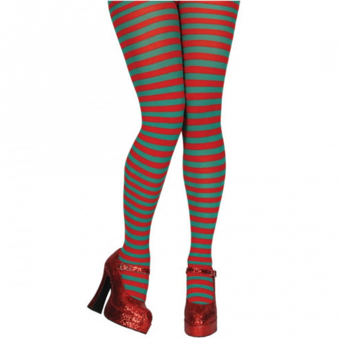 Red & Green Candystripe Tights - Adult Accessory