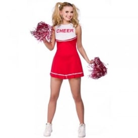 RED High School Cheerleader (Dress + Pom Poms)