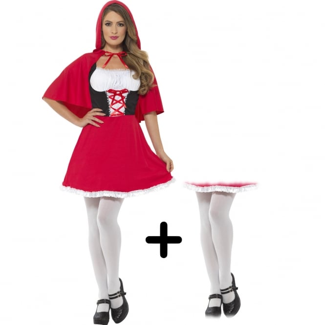 Red Riding Hood (Shorter Length) - Adult Costume Set (Costume, White Tights)