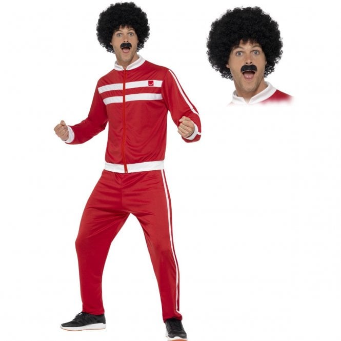 Red Scouser Tracksuit - Adult Costume Set (Costume, Wig & Tash)