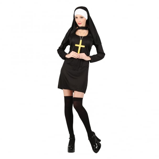 Sexy Nun - Adult Costume (Dress, Headpiece, Gold Cross)