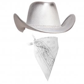 SILVER/RHINESTONE + WHITE Paisley Print Bandana