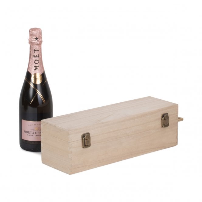 Single Bottle Lidded Wooden Box with 2 Clasps