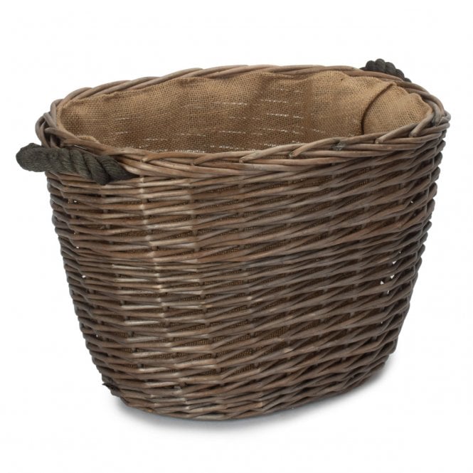 Small Antique Wash Oval Log Basket (L x W x H) 40 x 31 x 28cm