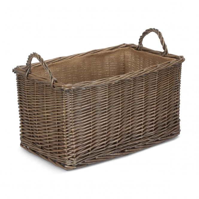 Small Antique Wash Rectangular Hessian Lined Basket (47 x 28 x 25cm)