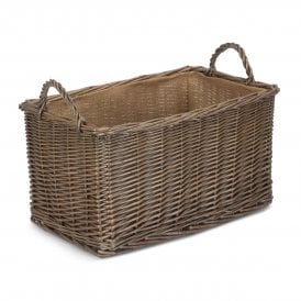 Small Antique Wash Rectangular Hessian Lined Basket (47 x 28 x 25cm)