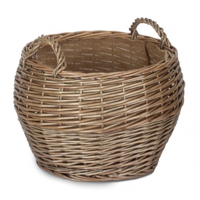 Small Antique Wash Willow Lined Stumpy Log/Storage Basket