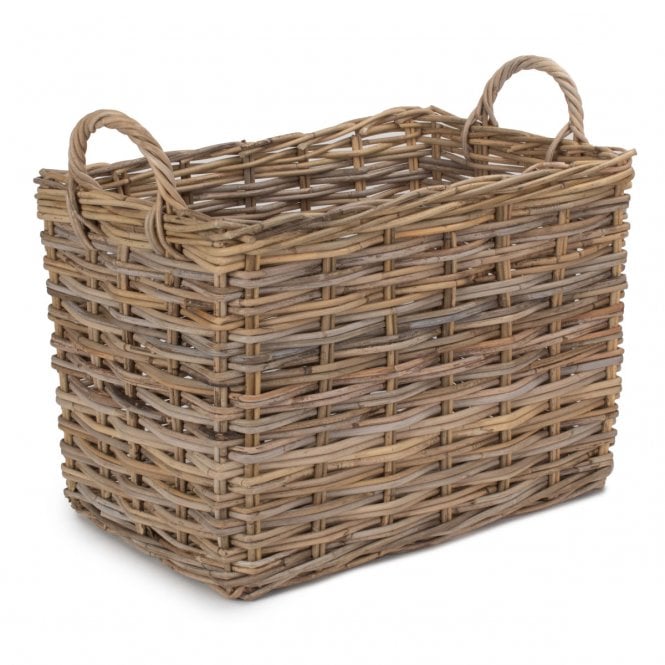 Small Rectangular Grey Rattan Hallway Log Basket