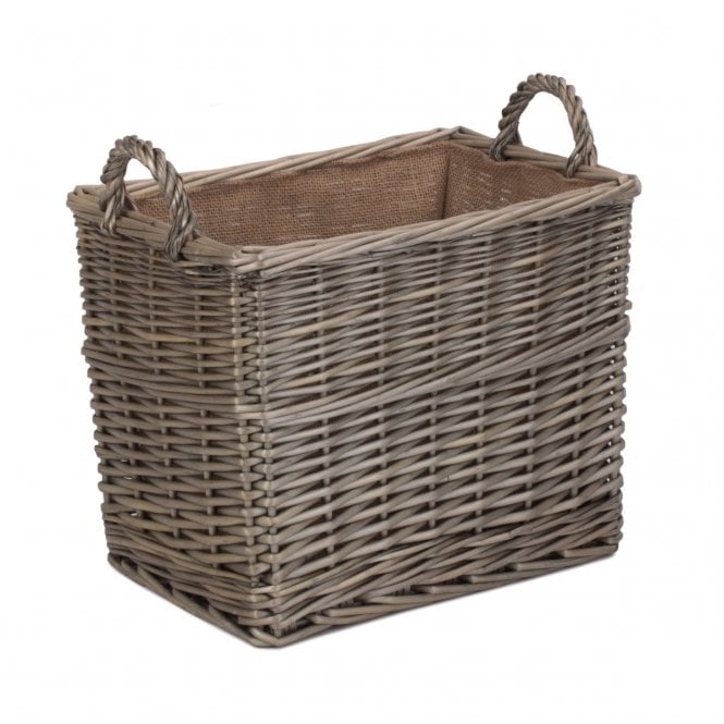  SMALL Rectangular Lined Wicker Log/Storage Basket (35 x 25 x 28 cm)