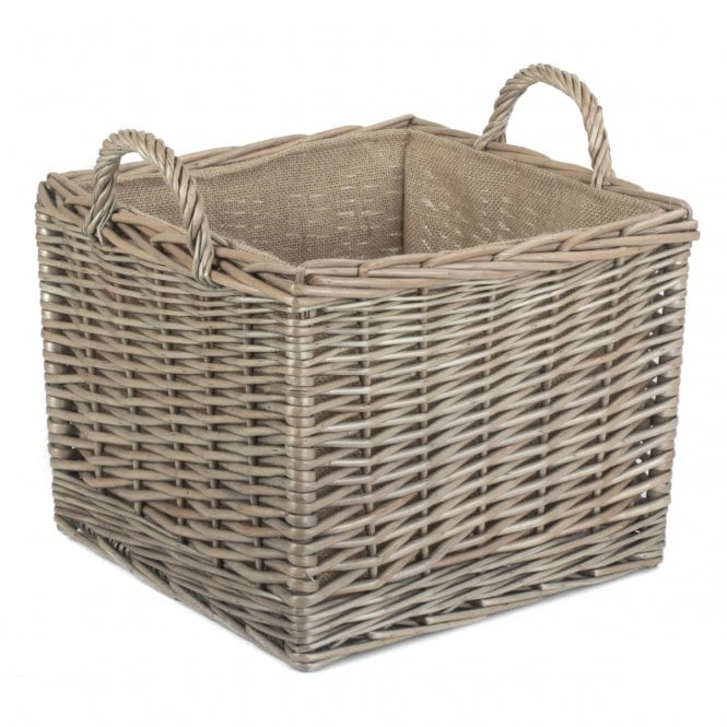 SMALL Square Lined Wicker Log/Storage Basket 33 x 33 x 26 cm