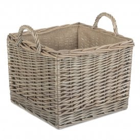 SMALL Square Lined Wicker Log/Storage Basket 33 x 33 x 26 cm