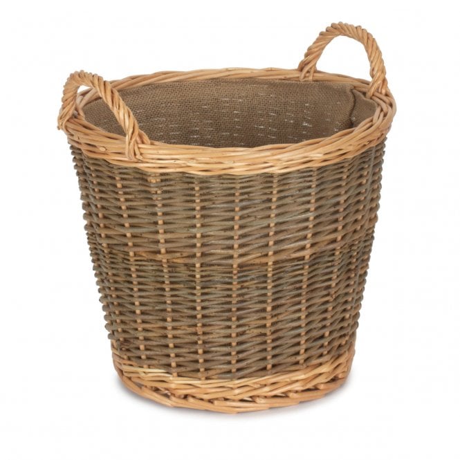 Small Unpeeled Willow Log Basket With Lining