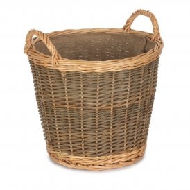 Small Unpeeled Willow Log Basket With Lining 