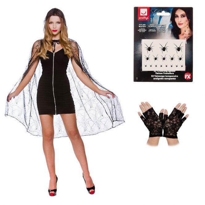Spider Web Cape + Spider Transfers + Fingerless Gloves