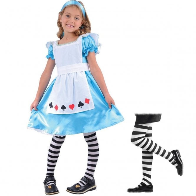 Storybook Alice - Kids Costume Set (Costume, Black & White Tights)
