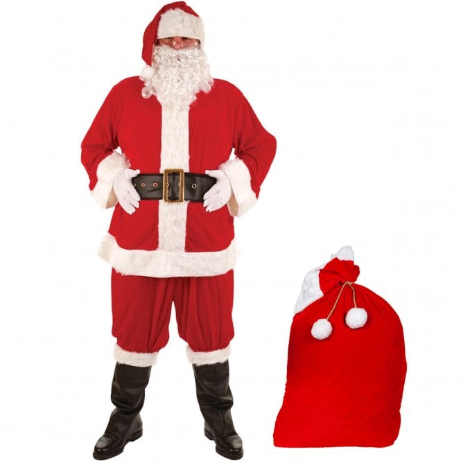 Super Deluxe 8 Piece Santa Suit - Adult Costume Set (Costume, Santa Sack)
