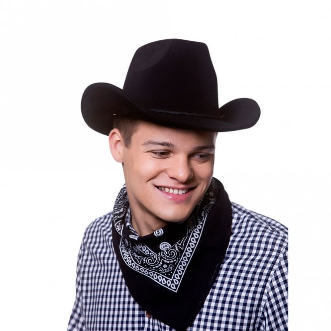  Super Deluxe Black Faux Suede Cowboy Hat + Black Bandana