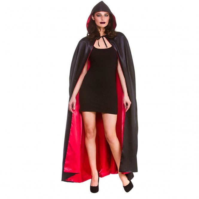 Super Deluxe Black/Red Satin Hooded Cape (140cm) - Adult Accessory