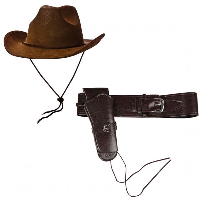 Super Deluxe Brown Suede Cowboy Hat + Deluxe Cowboy Holster