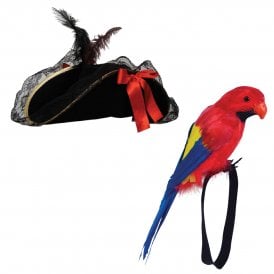 Super Deluxe Female Pirate Hat + Feather Wrist Parrot