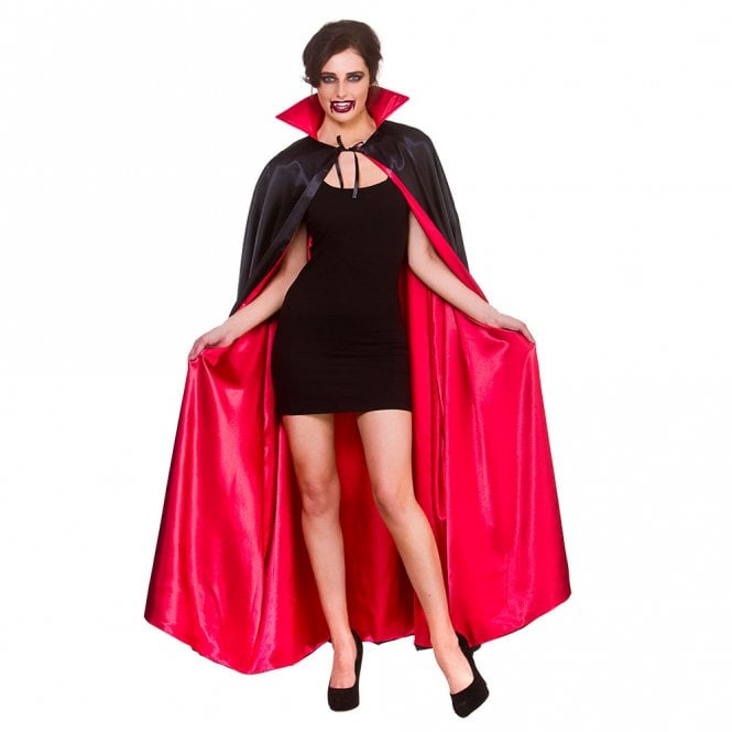 Super Deluxe Long Black/Red Satin Vampire Cape with Collar (140cm) 