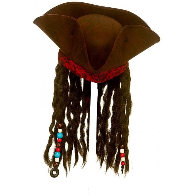 Super Deluxe Pirate Hat with Braids & Beads - Adult Accessory