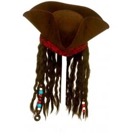 Super Deluxe Pirate Hat with Braids & Beads - Adult Accessory