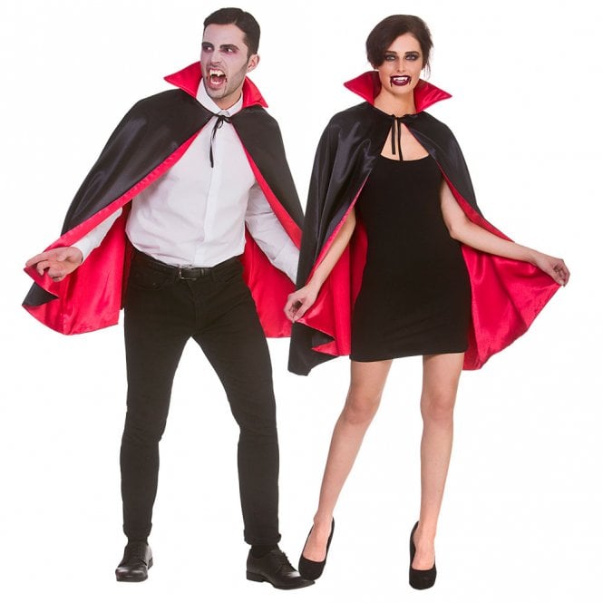 Super Deluxe Short Black/Red Satin Vampire Cape (80cm) - Adult Accessory