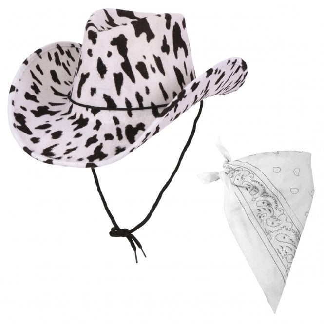 COWPRINT Texan Cowboy Hat + WHITE Bandana 