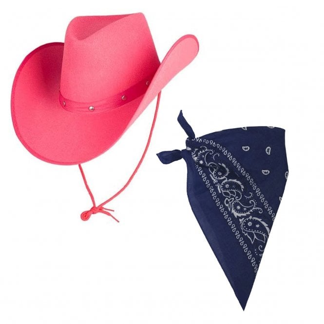 PINK Texan Cowboy Pink Hat + BLUE Bandana 