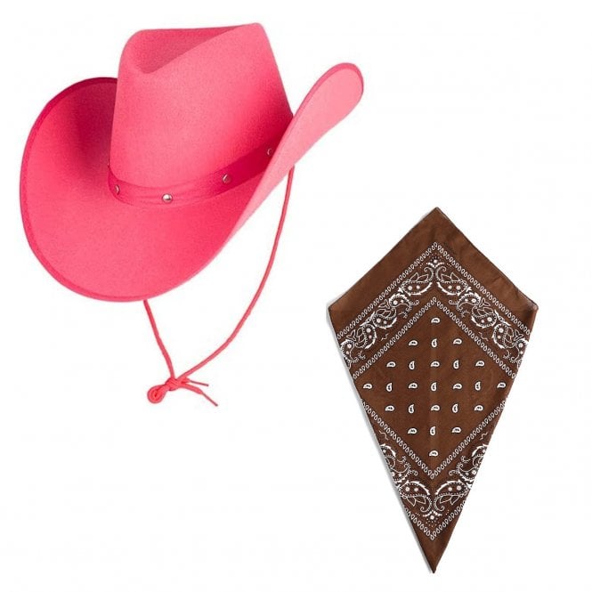  PINK Texan Cowboy Hat + BROWN Bandana