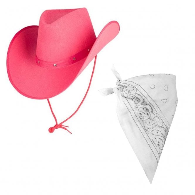 PINK Texan Cowboy Hat + WHITE Bandana