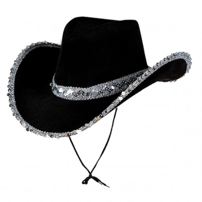 Texan Cowgirl Hat, Black with Sequins - Adult Accessory