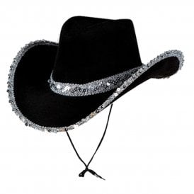 Texan Cowgirl Hat, Black with Sequins - Adult Accessory