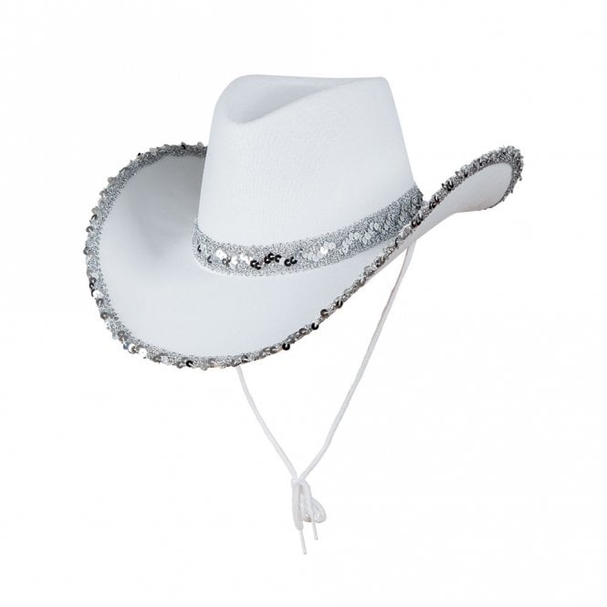 Texan Cowgirl Hat, White with Sequins - Adult Accessory