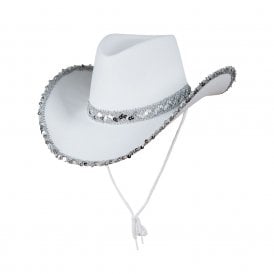 Texan Cowgirl Hat, White with Sequins - Adult Accessory