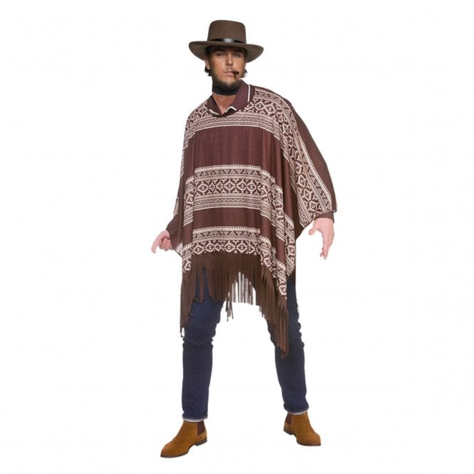 Western Cowboy Poncho + Authentic Wandering Gunman Hat + Black PLAIN Bandana