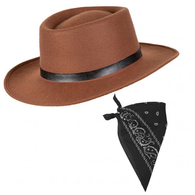 Western Gunslinger Hat + BLACK Paisley Print Bandana
