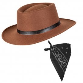 Western Gunslinger Hat + BLACK Paisley Print Bandana