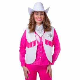 WHITE Cowboy Sheriff Waistcoat +  WHITE Texan Cowboy Hat +  WHITE Bandana