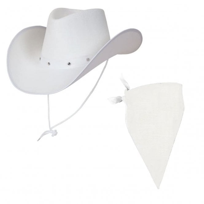 WHITE Texan Cowboy Hat + WHITE Plain Bandana