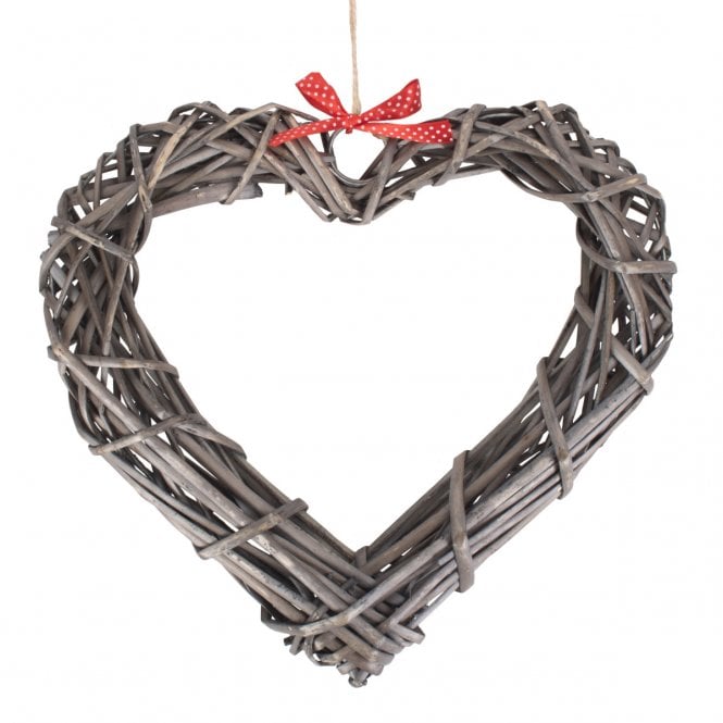 Wide heart Wreath with Red Spotty Ribbon