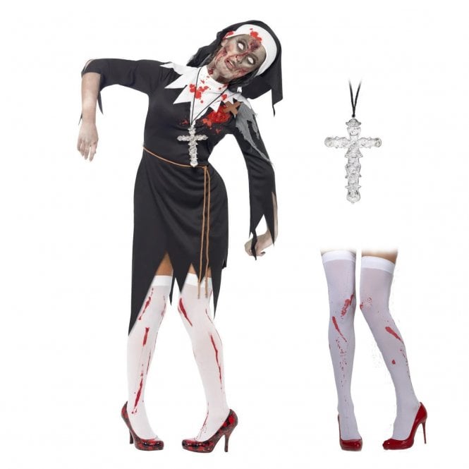Zombie Bloody Sister Mary + Silver Ornate Cross + Blood Spatter Pull Ups 